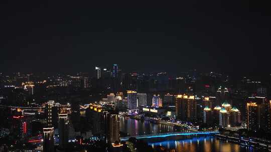 福州夜景航拍闽江两岸城市建筑风光福州大景