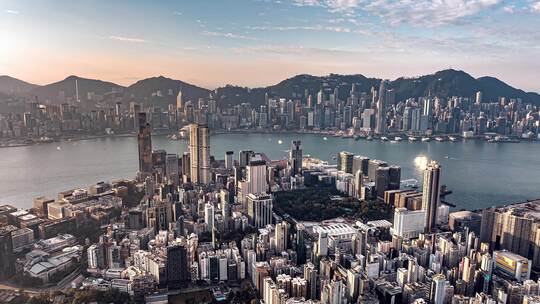 香港九龙尖沙咀维多利亚港航拍视频素材模板下载