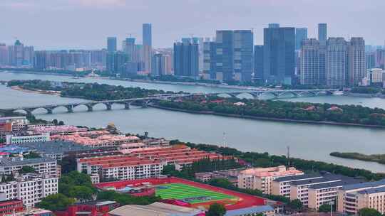 湖南长沙湘江橘子洲风景区航拍岳麓区城市风