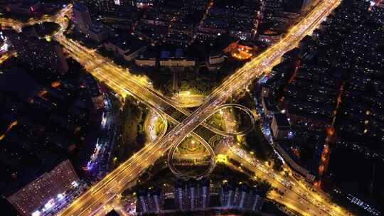 航拍 城市夜景 车水马龙