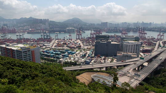 香港货柜港天桥公路航拍景观