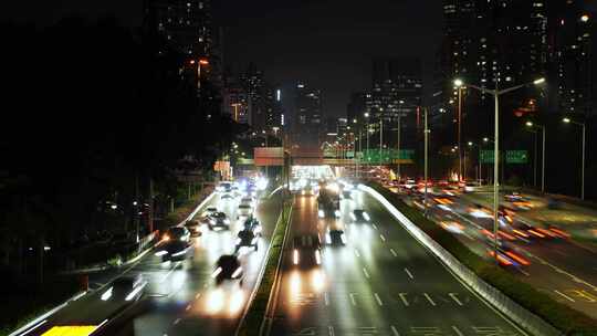 深圳车流延时道路夜晚交通滨河大道车来车往