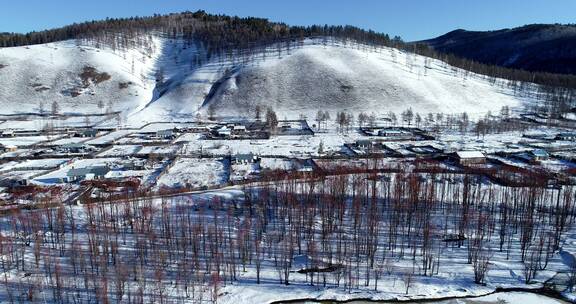 航拍大兴安岭雪后的山村