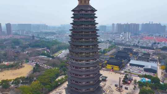 江苏常州天宁禅寺古塔红梅公园航拍天宁区城