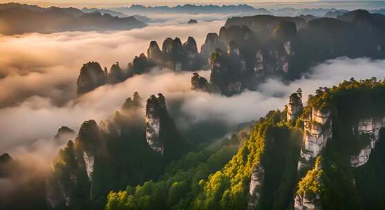 张家界山峰云海山脉日出风景云雾大自然奇峰