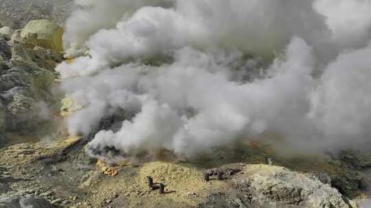 HDR印尼爪哇岛伊真火山硫磺航拍自然风光