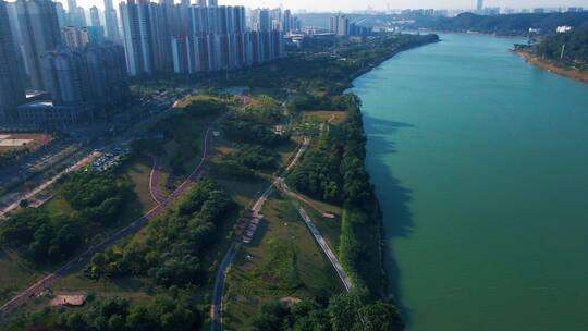 航拍南宁邕江滨江公园城市环境视频素材模板下载