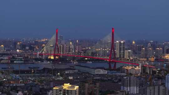 上海杨浦大桥夜景航拍视频素材模板下载