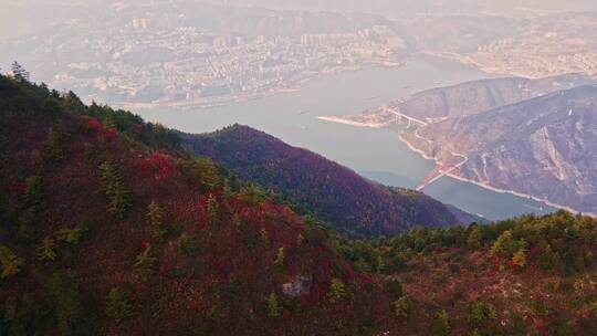 航拍三峡红叶