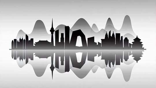 城市建筑剪影倒影素材