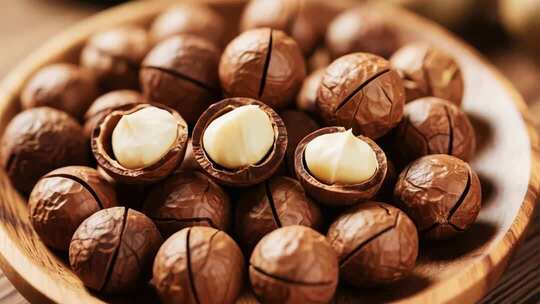 木盘装夏威夷果特写素材