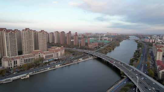 天津海河复兴门地铁站海津大桥城市交通风光