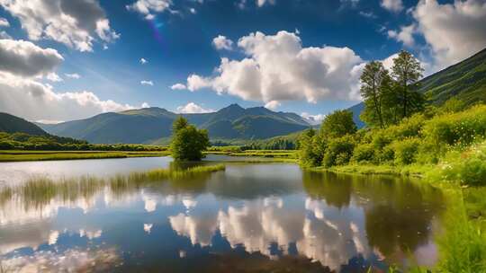 自然风光山水湖泊全景