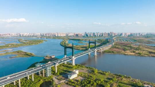 哈尔滨城市航拍大桥延时4K