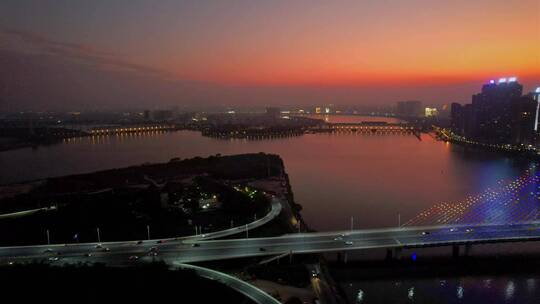 航拍广东潮州大桥夜景视频素材模板下载