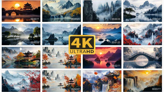 4K中国水墨山水墨韵江山1高清在线视频素材下载