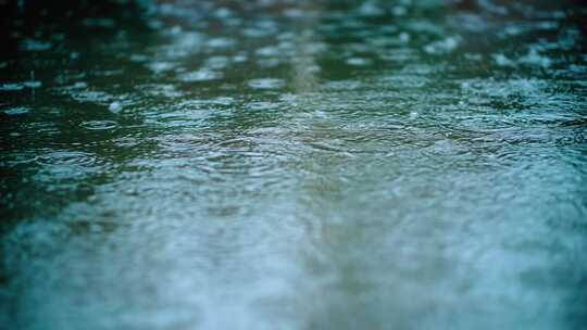 梅雨秋雨季节意境雨滴水面波纹特写