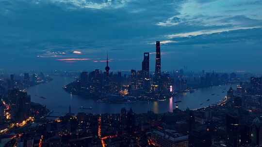 上海凌晨航拍空镜视频素材模板下载