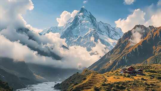 日出雪山山峰山脉云海唯美风景风光ai素材