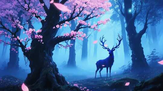 梦幻森林梅花鹿场景素材