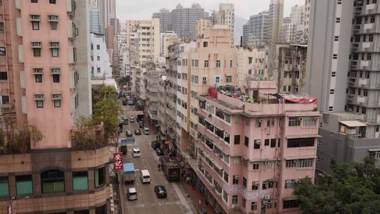 香港公寓楼及道路的航拍