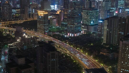 上海城市交通车流夜景-悟2航拍