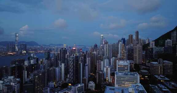 香港夜景航拍中环维多利亚港