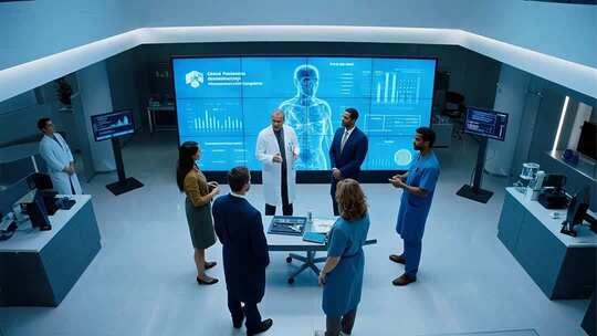 医生在科技医疗室探讨交流