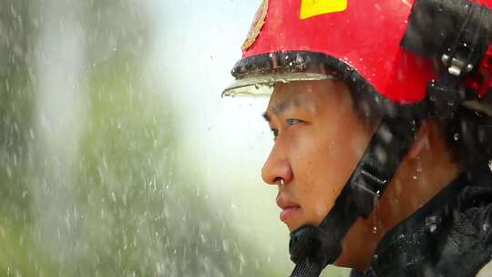 消防员战斗服雨中训练