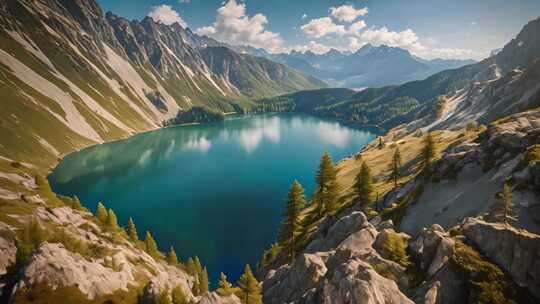 高山湖泊自然风光全景