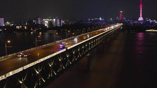 武汉长江大桥夜景视频素材模板下载