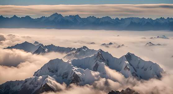 雪山云雾阳光山峰云海日出自然生态环境风景