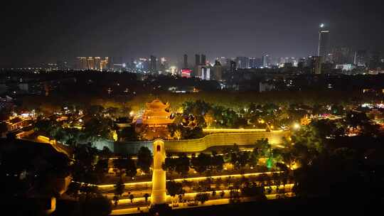 湖南岳阳楼江南名楼夜景航拍