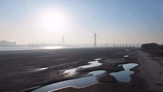 九江长江二桥及枯水期的江滩冬季航拍