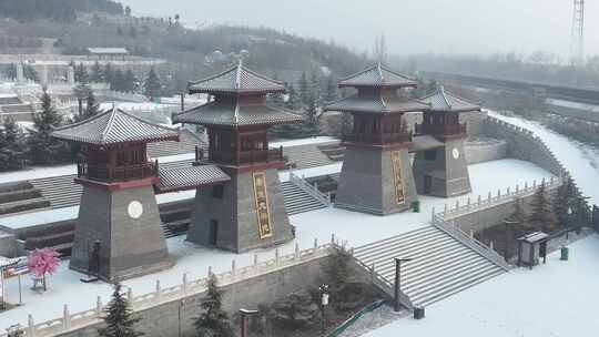 庆都山古建筑景区雪景