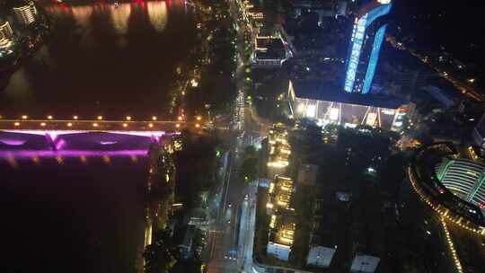 航拍广西柳州柳江夜景风光视频素材模板下载