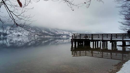 寒冬里的被雪覆盖的公园美景