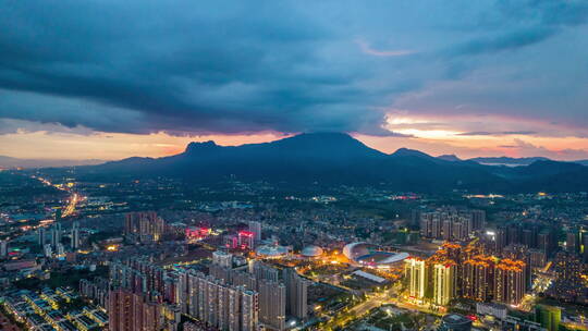 贵港城区晚霞夜景航拍延时