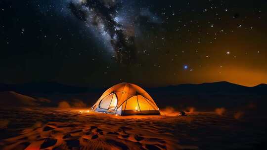 沙漠星空下的露营帐篷