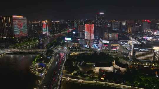 航拍宁波城市夜景