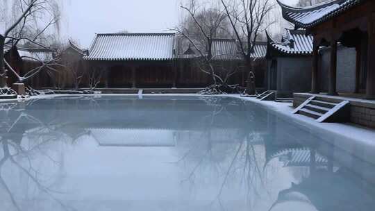 雪景中的中式古建筑景观