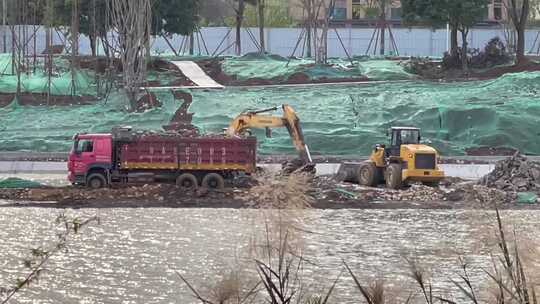 河道治理挖运输机掘机楼房建筑建筑工地