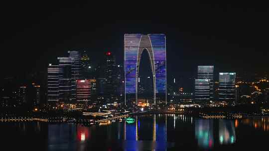苏州金鸡湖东方之门夜景4k宣传片视频素材模板下载