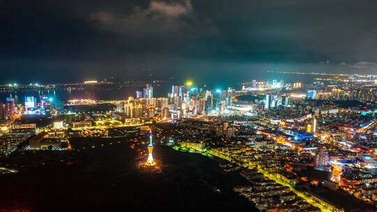 城市建筑夜景航拍延时