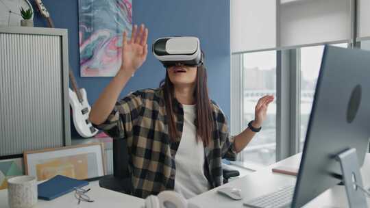 VR，耳机，办公室，女人