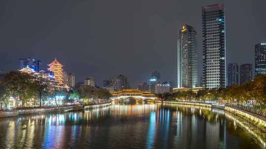 成都九眼桥安顺廊桥夜景延时视频素材模板下载