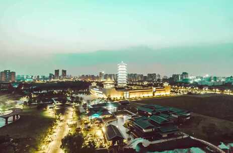 无人机航拍扬州中国大运河博物馆延时摄影