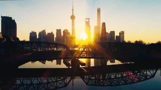 上海清晨日出朝阳航拍合集