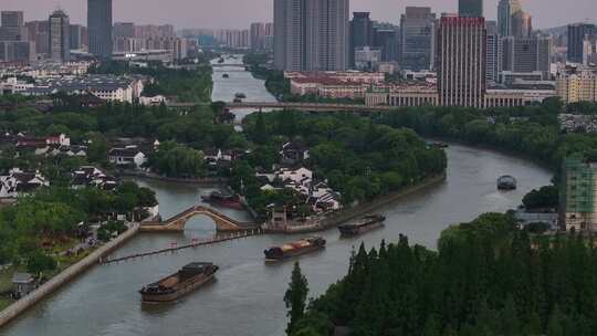 京杭运河苏州段枫桥夜泊景观（航拍运镜）