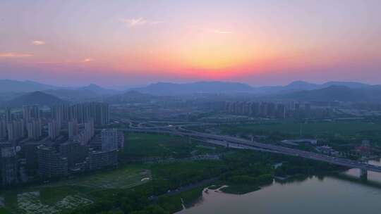 杭州麦岭沙立交桥日落